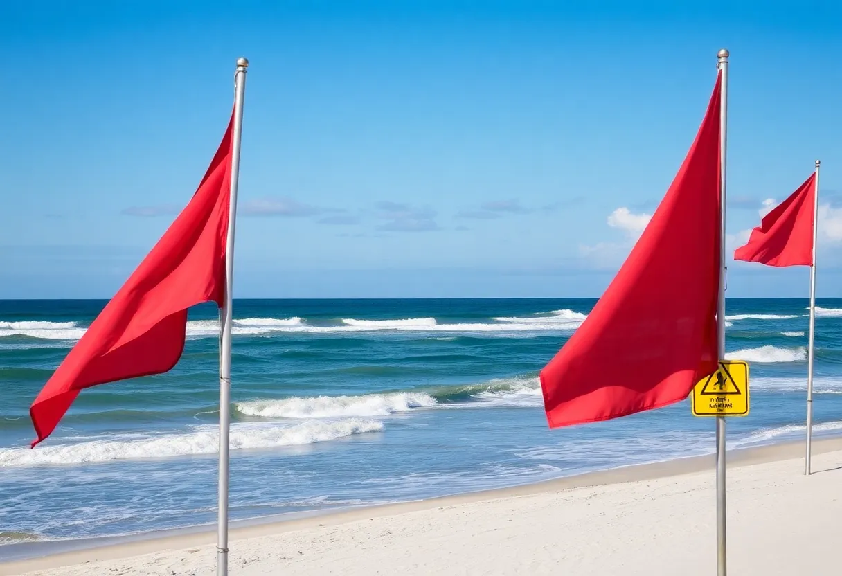 Red flag warning at Jacksonville Beach with rough surf conditions