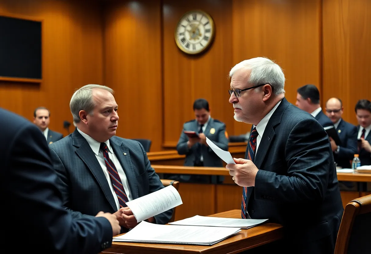 Courtroom scene depicting the sentencing of two brothers involved in tax fraud.