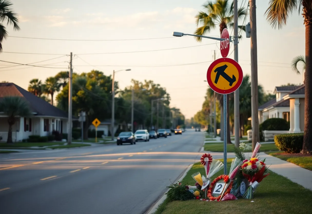 Memorial at the site of a tragic car accident in Jacksonville, Florida.