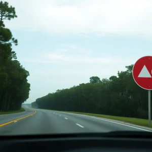 Highway scene representing car safety and consequences of accidents