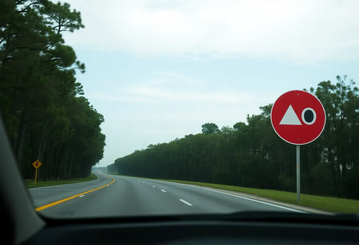 Highway scene representing car safety and consequences of accidents