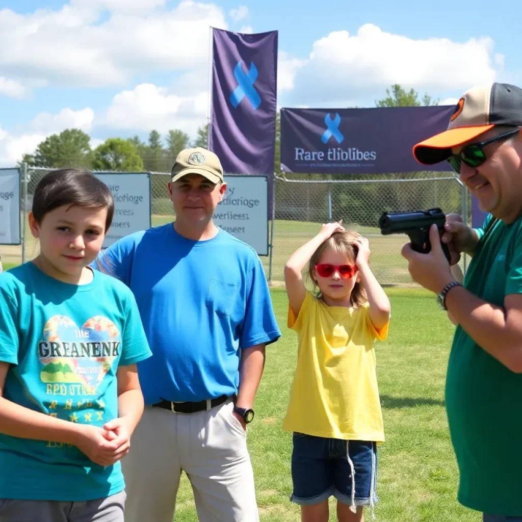 Families and participants at a clay shoot fundraiser for rare disease awareness in Jacksonville.