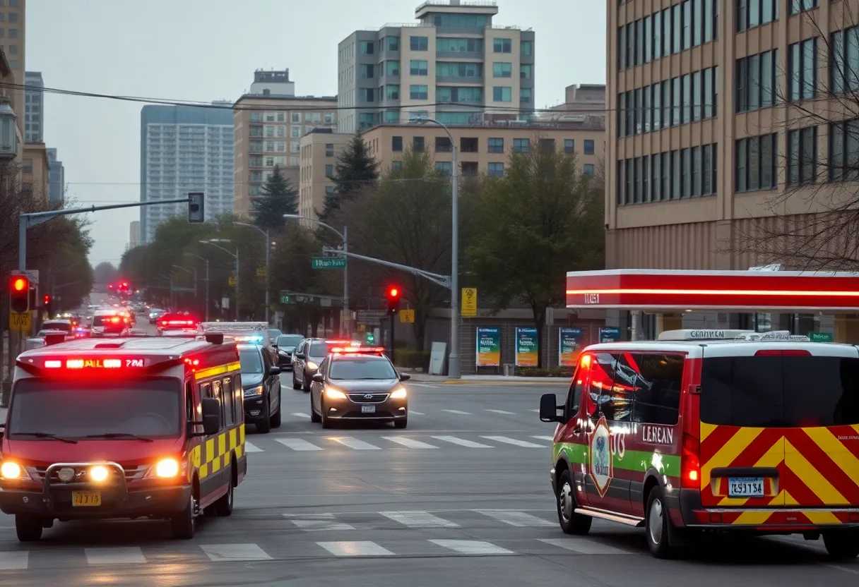 Emergency response scene at a Jacksonville gas station