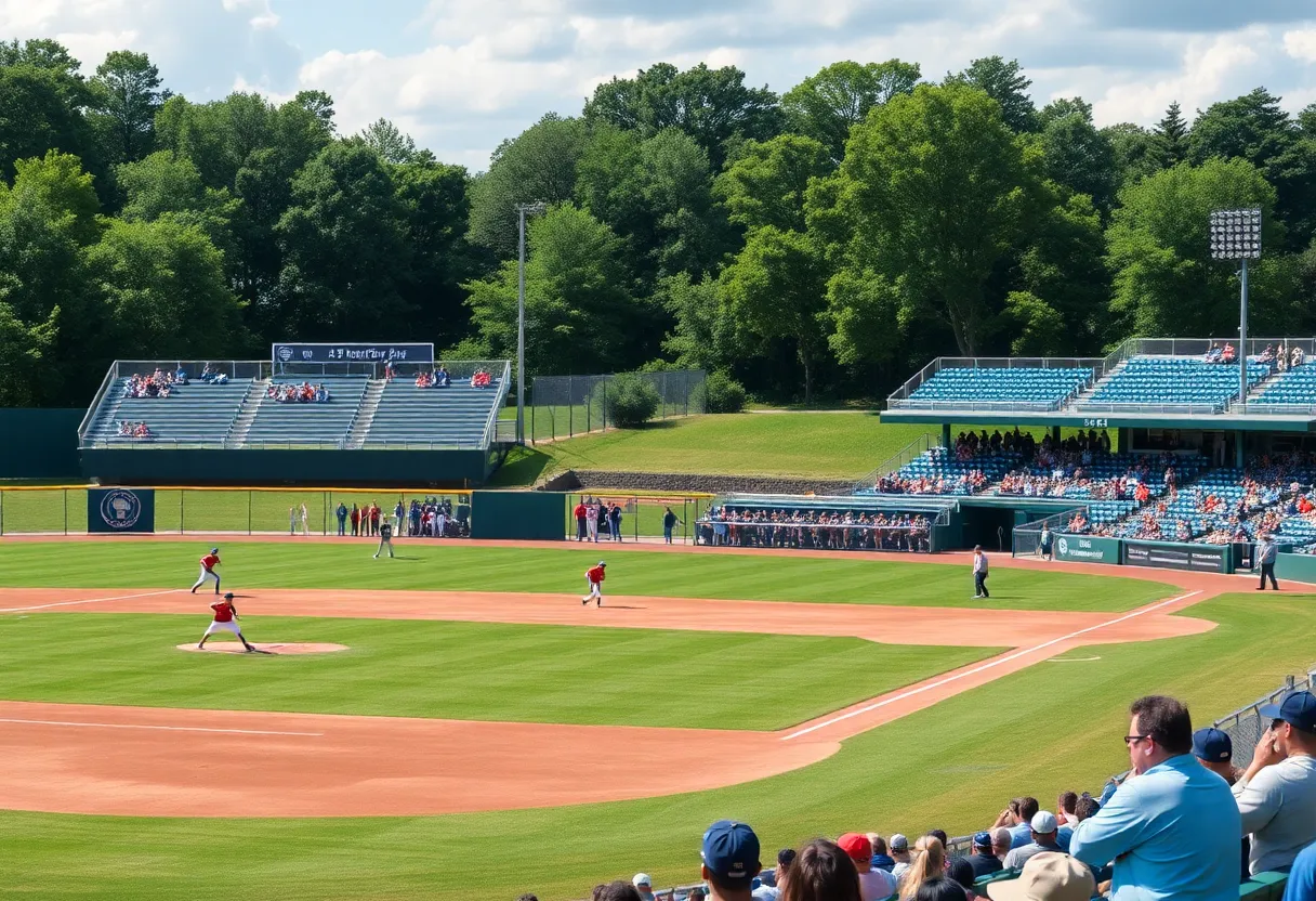 High school baseball teams in action at a field
