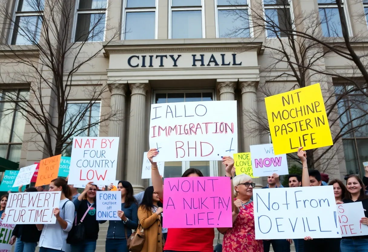 Protesters outside Jacksonville city hall holding signs