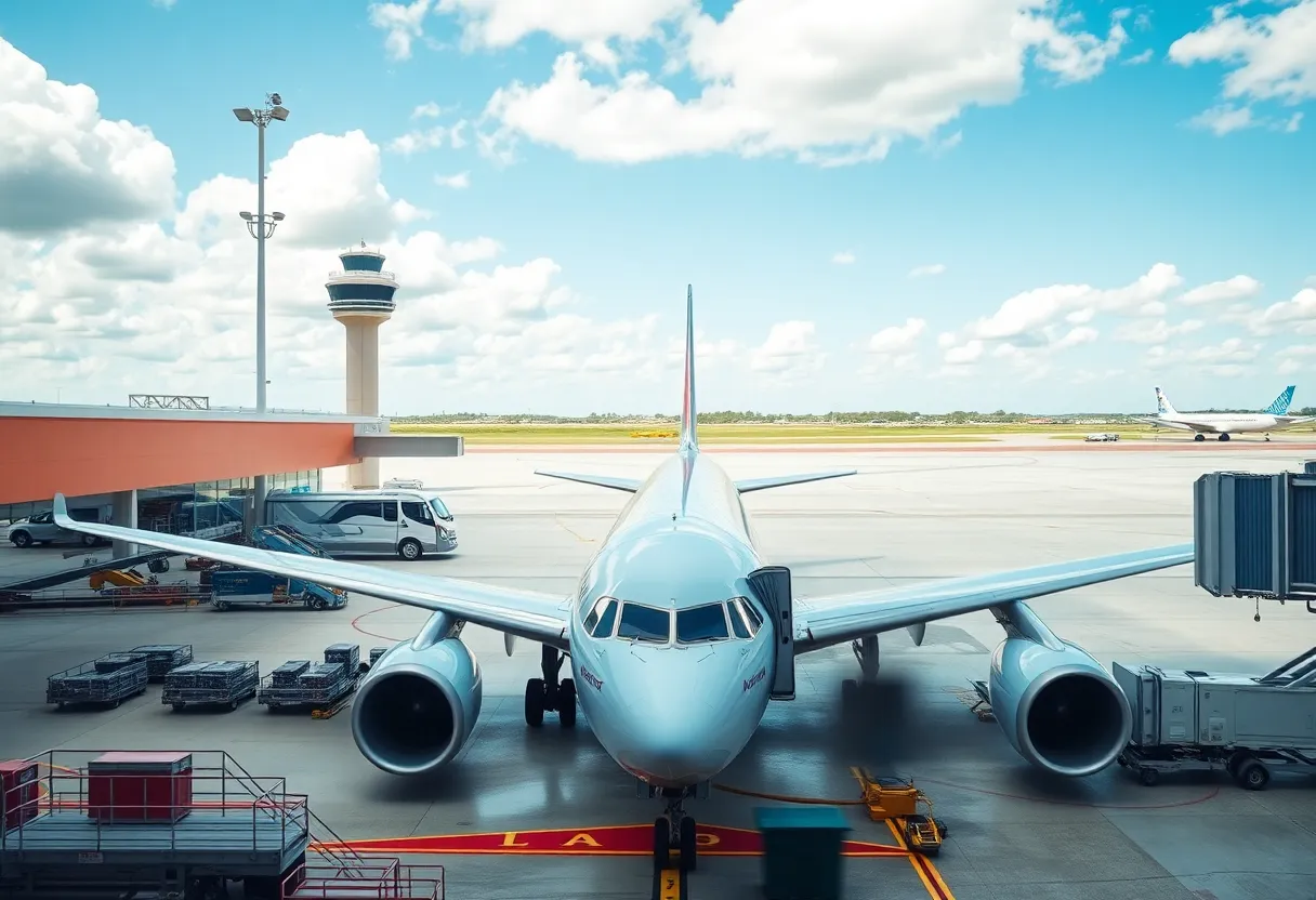 A plane at Jacksonville International Airport ready for takeoff.