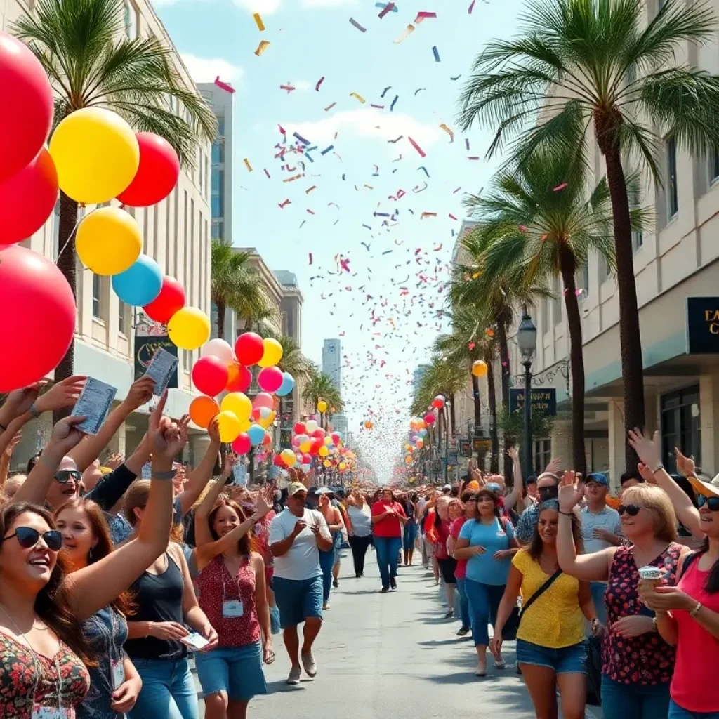 People celebrating a lottery win in Jacksonville, Florida.