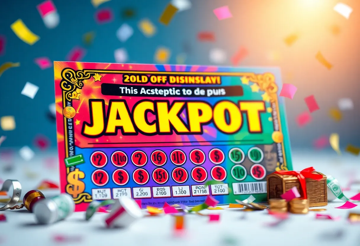 Scratch-off lottery ticket representing a jackpot win