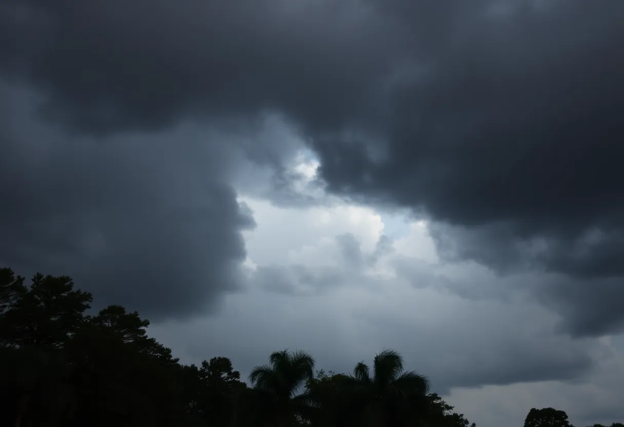 Storm clouds gathering over Jacksonville, preparing for severe weather.