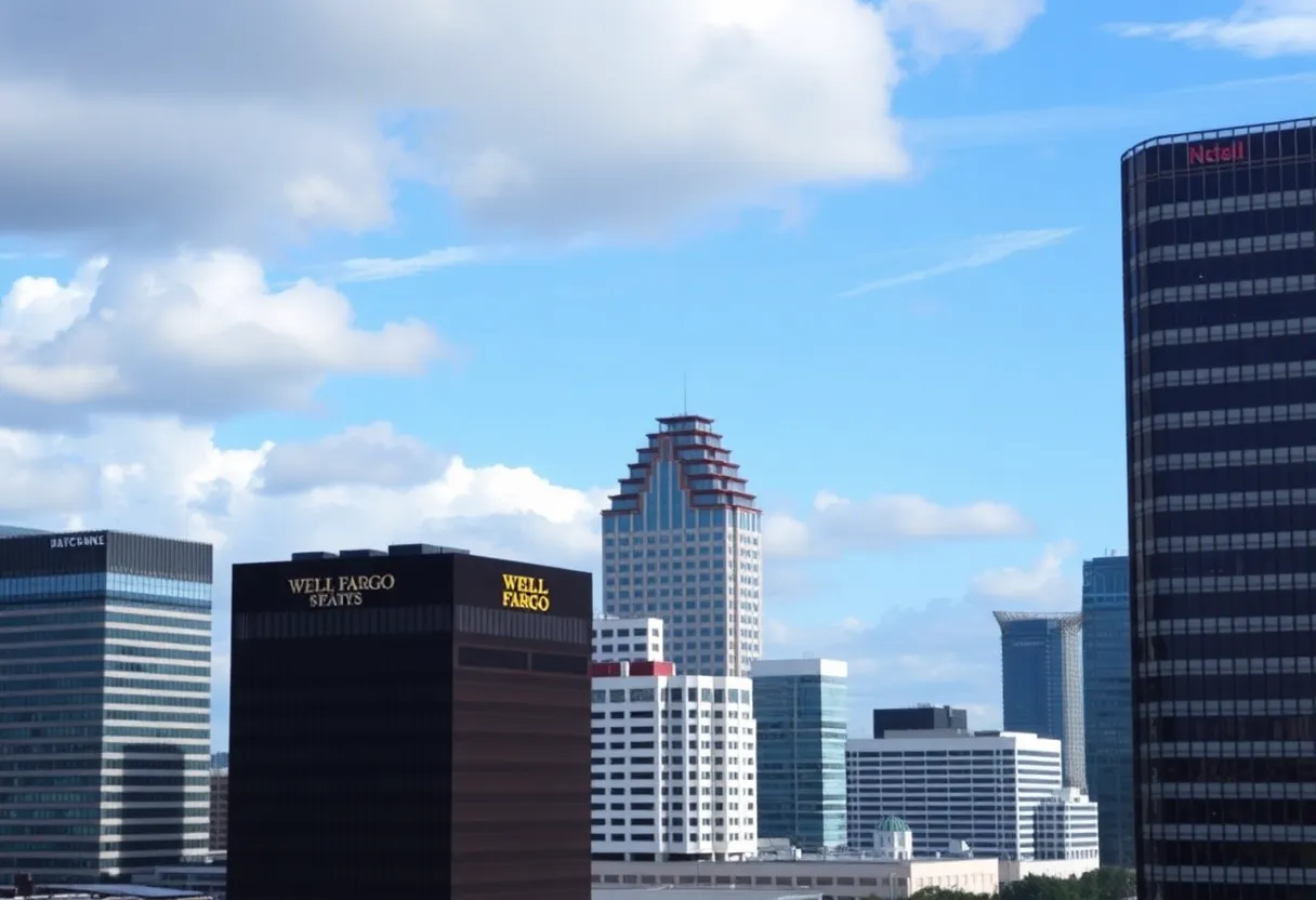 Jacksonville skyline showcasing buildings related to Wells Fargo and healthcare amidst job cuts