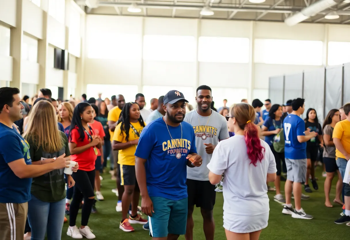 People participating in a community sports event organized by the Jacksonville Sports Foundation.