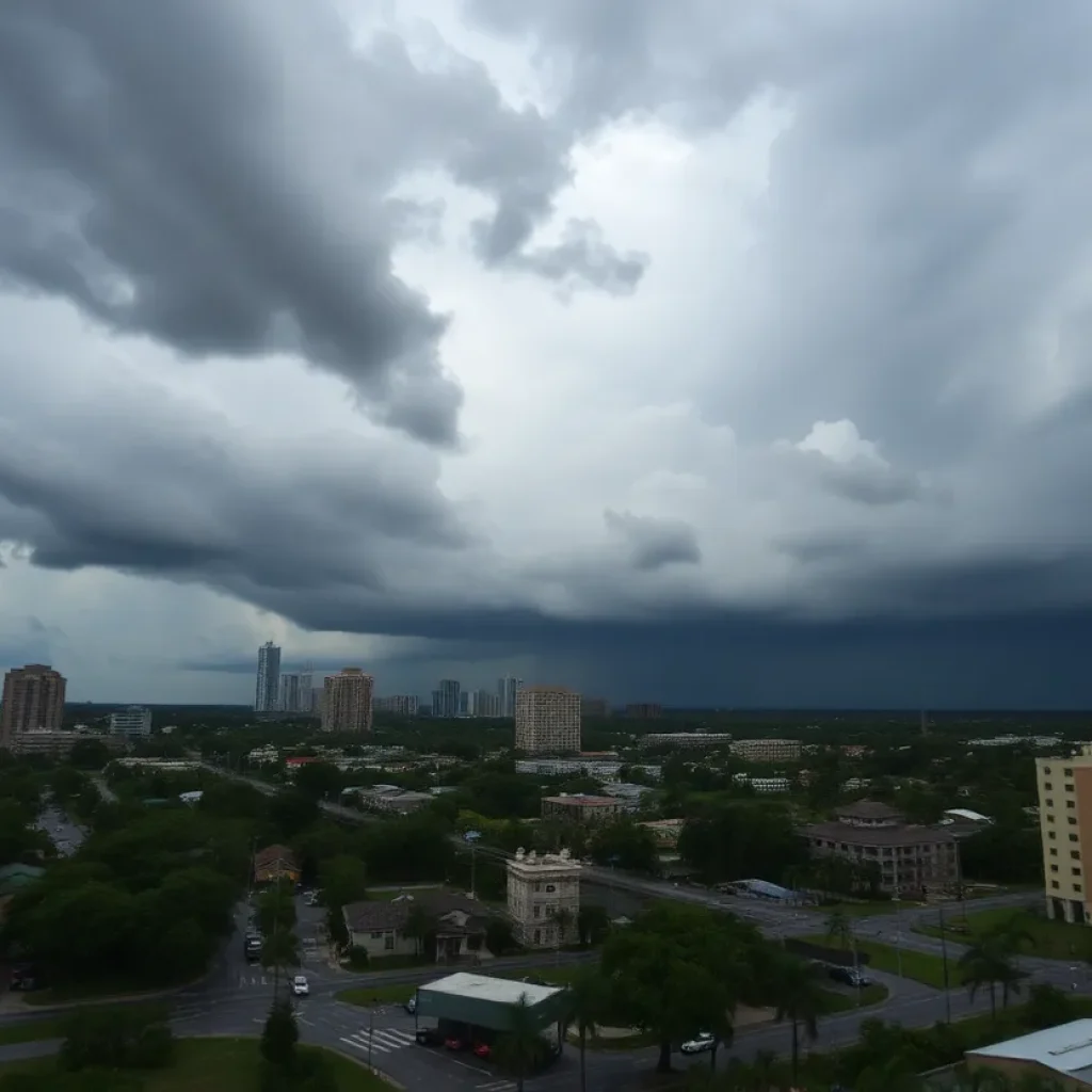 Storm clouds and rain over Jacksonville, Florida