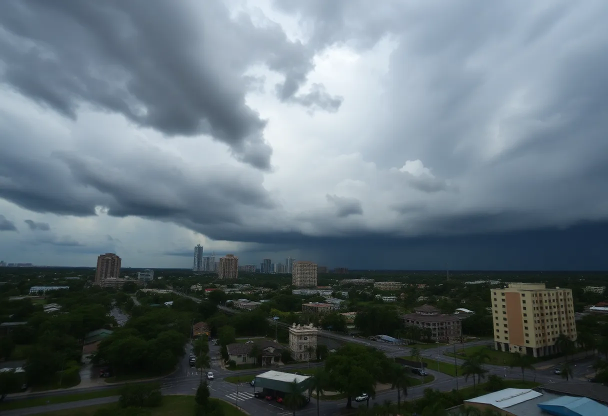 Storm clouds and rain over Jacksonville, Florida