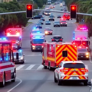 Emergency vehicles responding to a traffic accident in Jacksonville