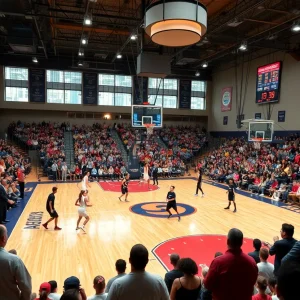 Basketball game at Jacksonville University with players in action