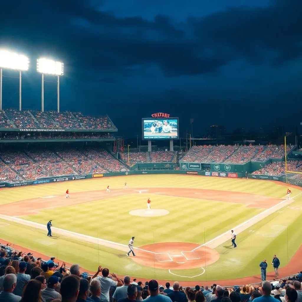 Baseball game at John Sessions Stadium with Dolphins in action
