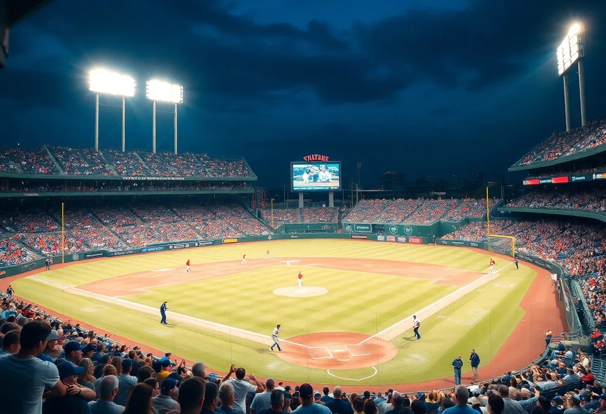 Baseball game at John Sessions Stadium with Dolphins in action