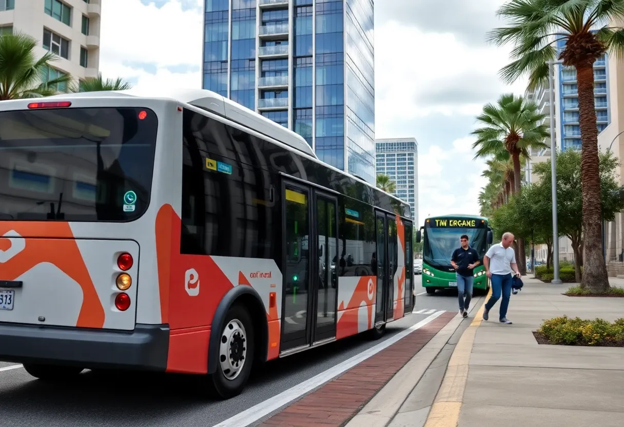 Modern transportation scene in Jacksonville with innovative shuttles