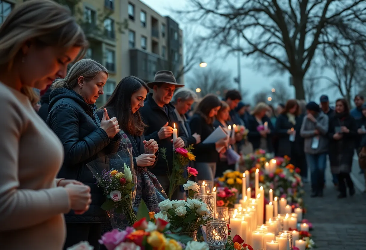 Community members holding candles in memory of Lee Payne
