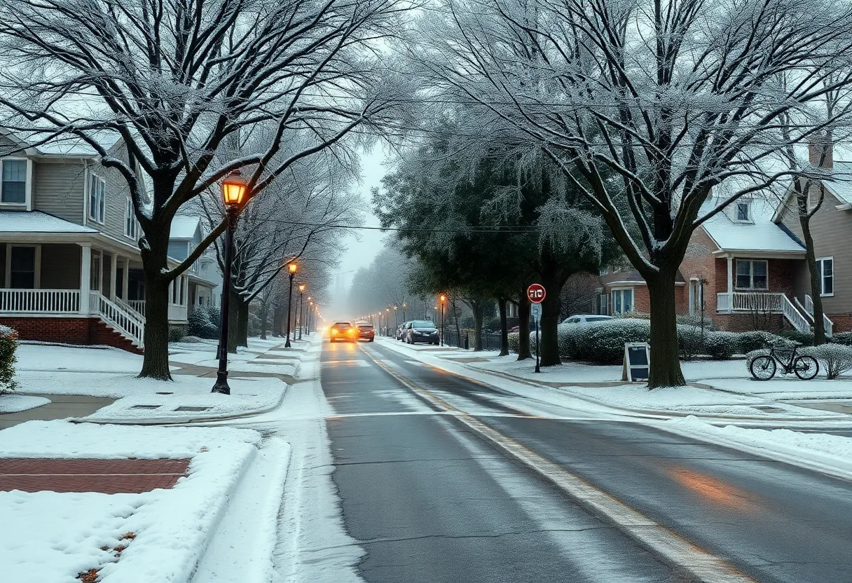 Jacksonville street covered in snow and ice during winter storm