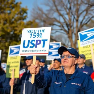 Postal workers protesting USPS privatization