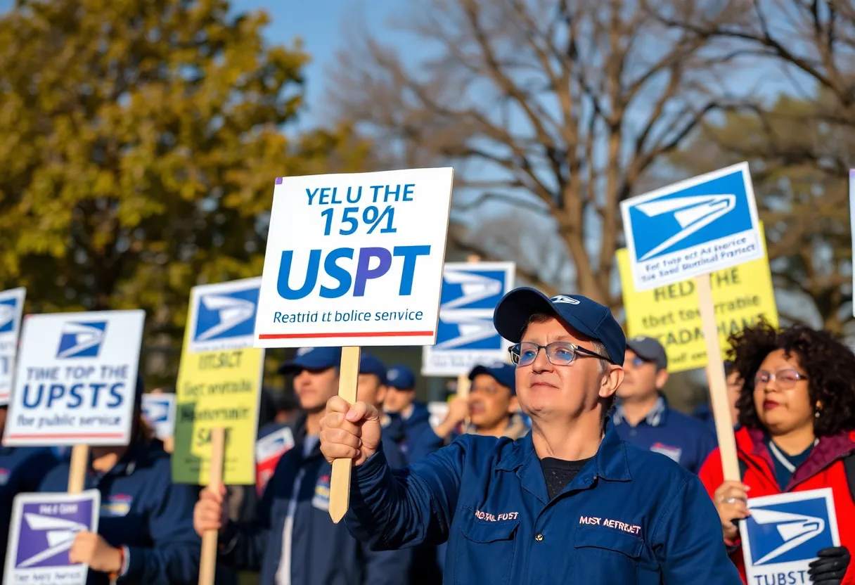 Postal workers protesting USPS privatization