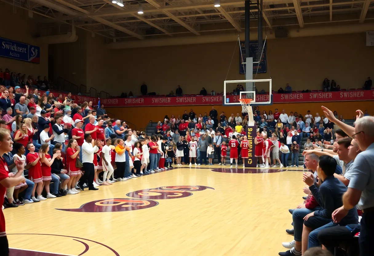 JU Dolphins team celebrating during a basketball game