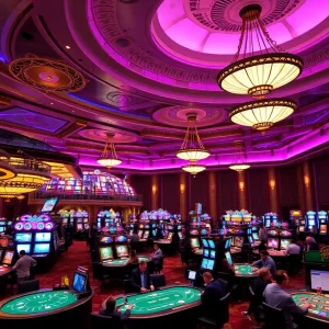 Aerial view of luxurious casinos with stunning architecture and vibrant nightlife.