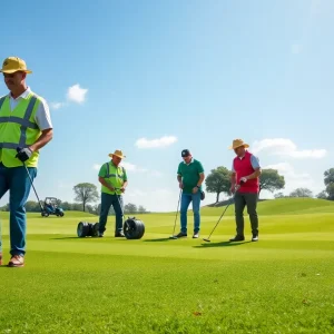 Golf course at Mid Ocean Club during a major event with volunteers