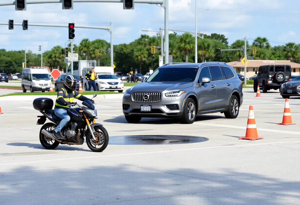 Scene of a motorcycle accident in Jacksonville with emergency responders