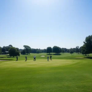 Golfers enjoying a round on a picturesque nine-hole golf course