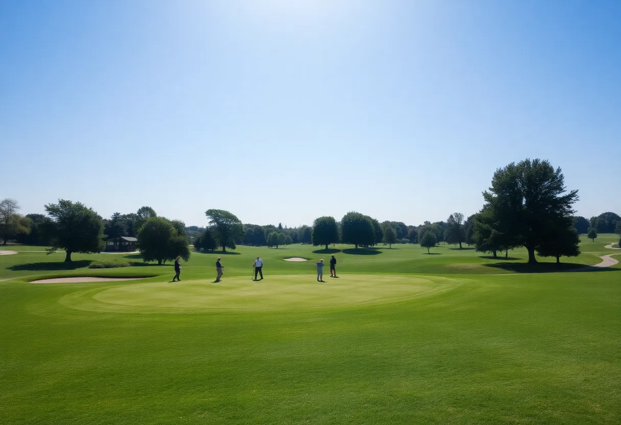 Golfers enjoying a round on a picturesque nine-hole golf course