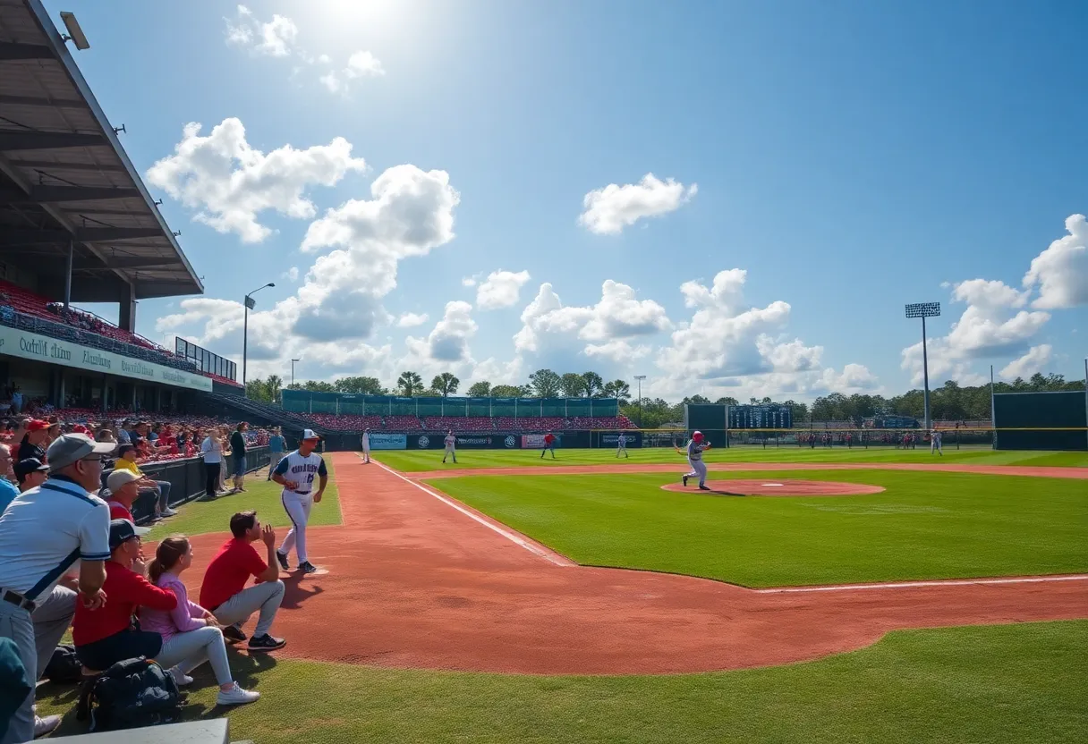 Players participating in a high school baseball game in Northeast Florida.