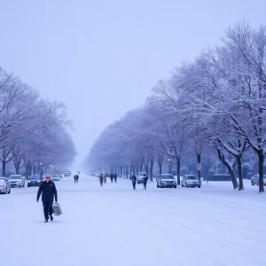 Pensacola city covered in snow during the historic winter storm of 2025