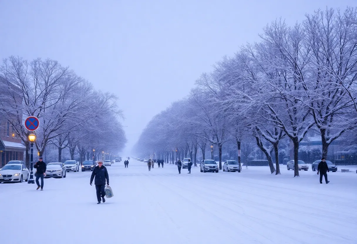 Pensacola city covered in snow during the historic winter storm of 2025