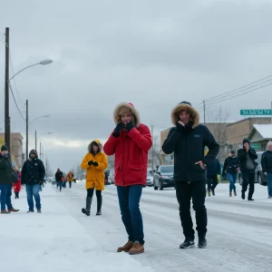 People in winter clothing preparing for winter storms in Pensacola