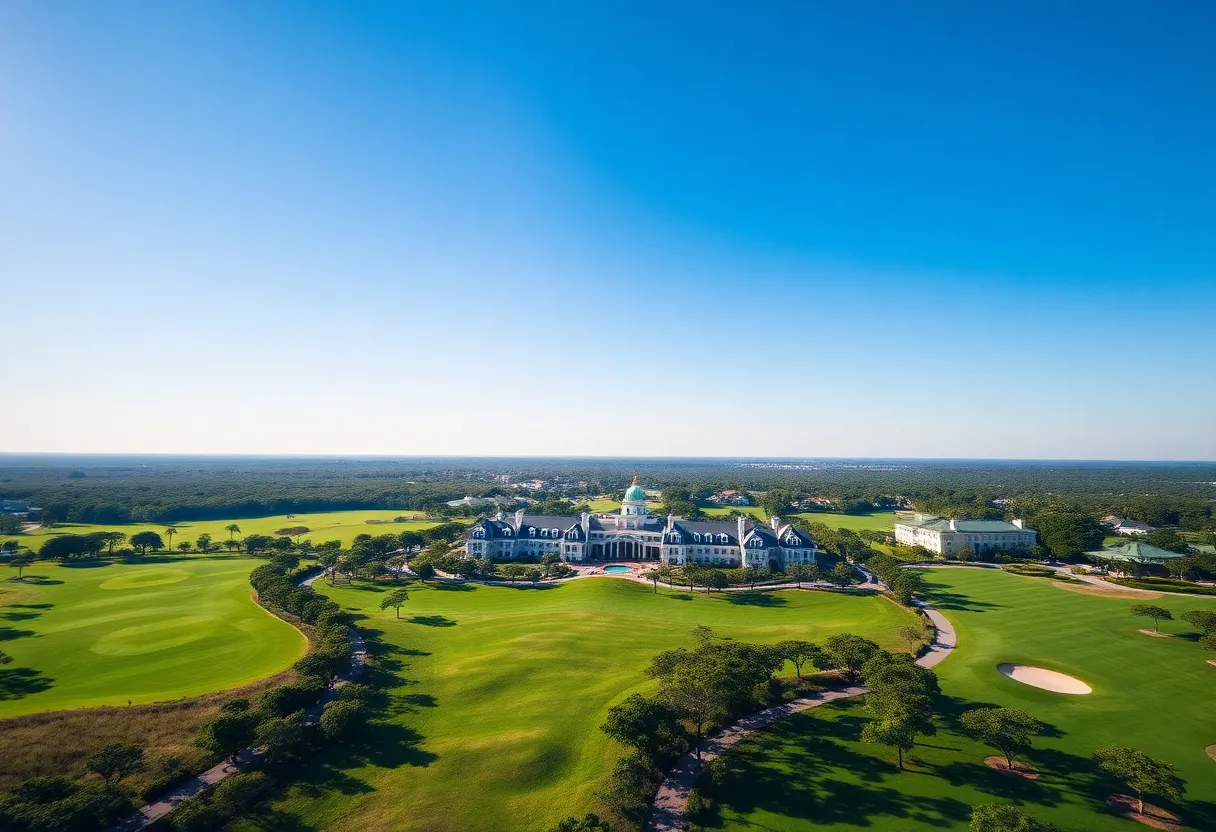 Aerial view of PGA National Resort showcasing golf courses and luxury amenities