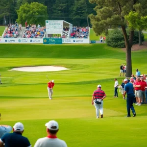 Golf players on a lush golf course during a tournament event