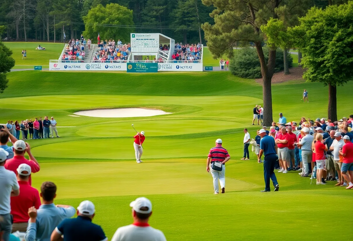 Golf players on a lush golf course during a tournament event