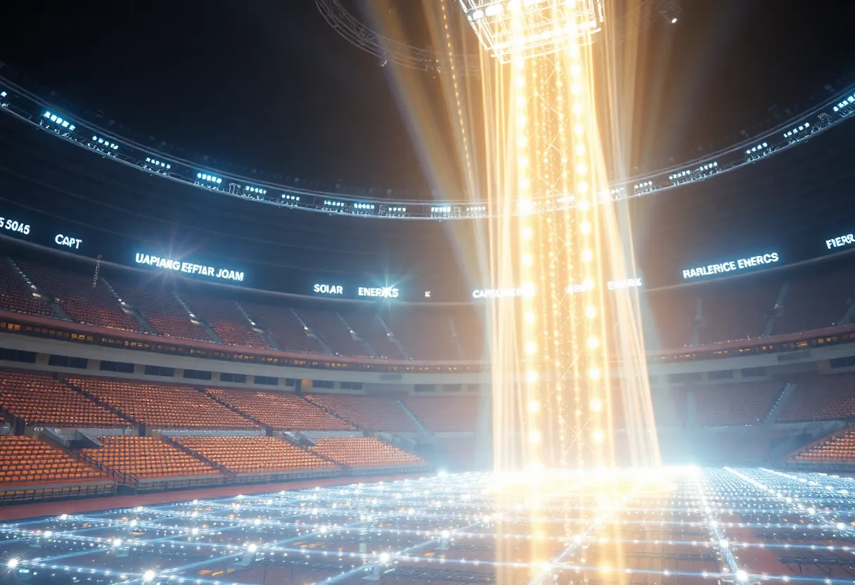 Demonstration of innovative power beaming technology at a stadium.