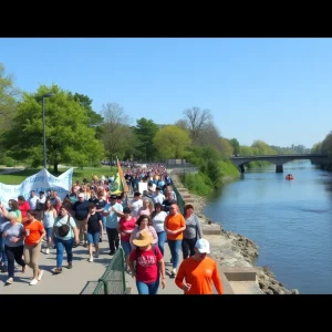 People participating in the Ribault River 8K Walk, surrounded by nature