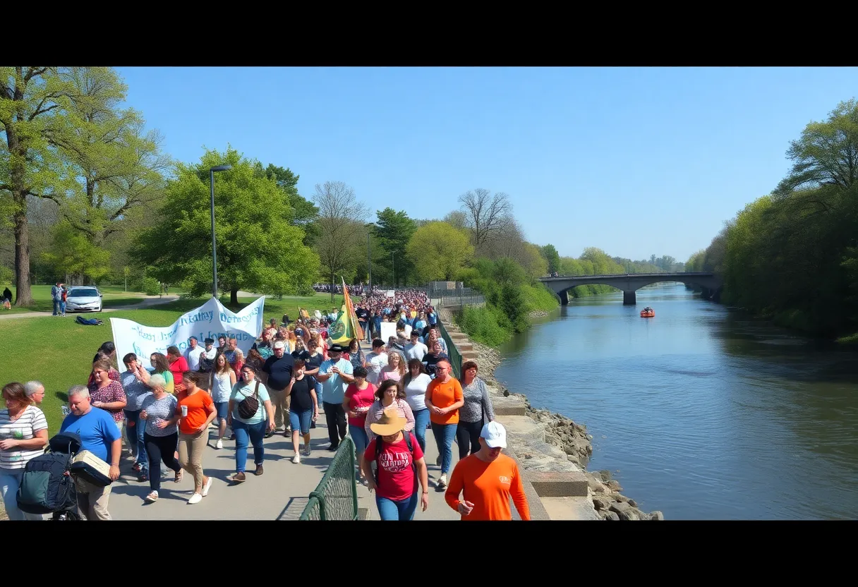 People participating in the Ribault River 8K Walk, surrounded by nature