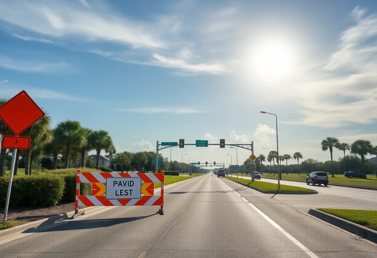 Temporary road closure sign on Sanctuary Parkway, Jacksonville Beach.