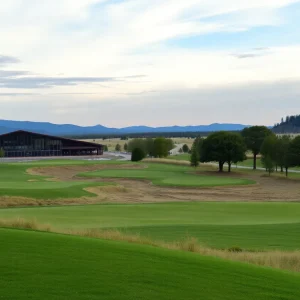 A scenic view of The Commons golf course at Sand Valley Golf Resort surrounded by nature.