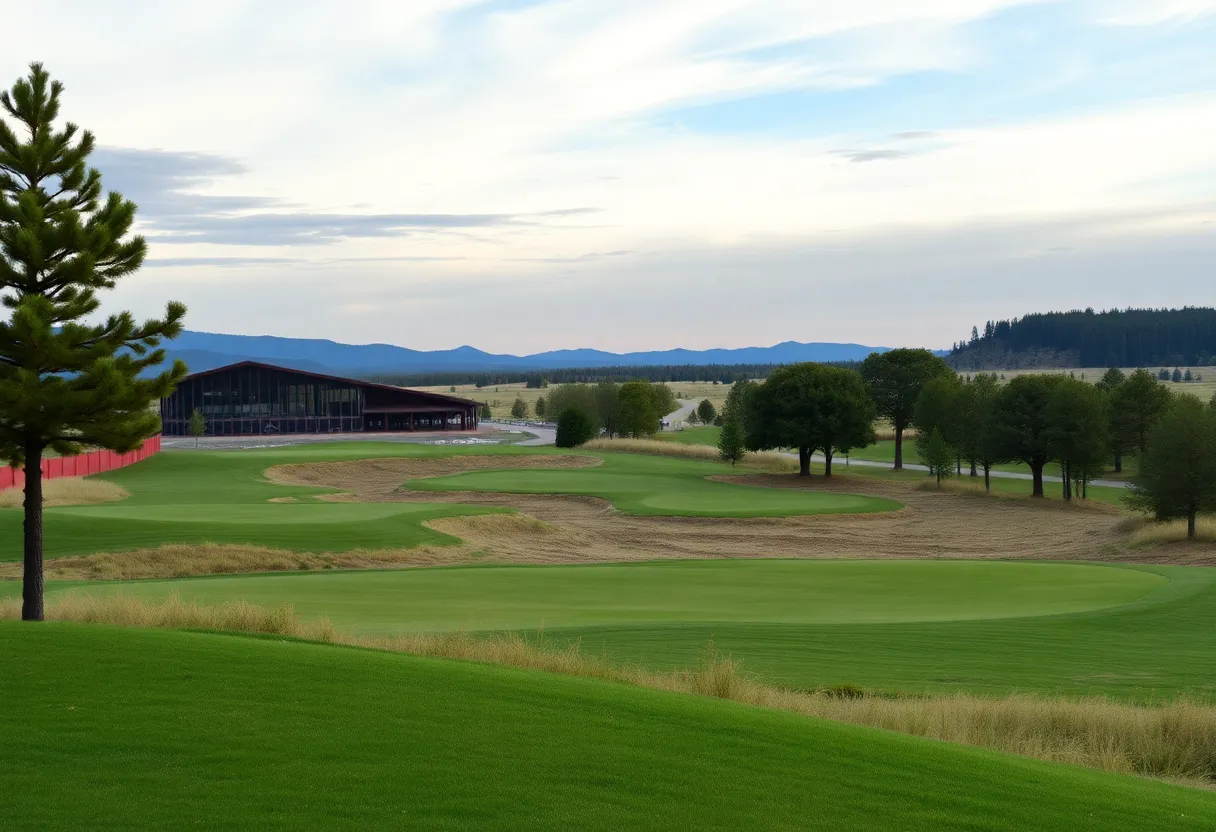 A scenic view of The Commons golf course at Sand Valley Golf Resort surrounded by nature.