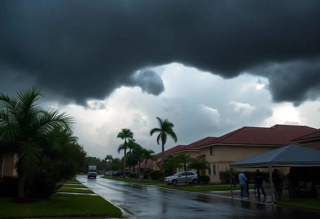 Dramatic storm clouds over a Florida neighborhood during severe weather.