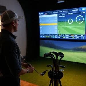Golfer using SkyTrak software for enhanced training