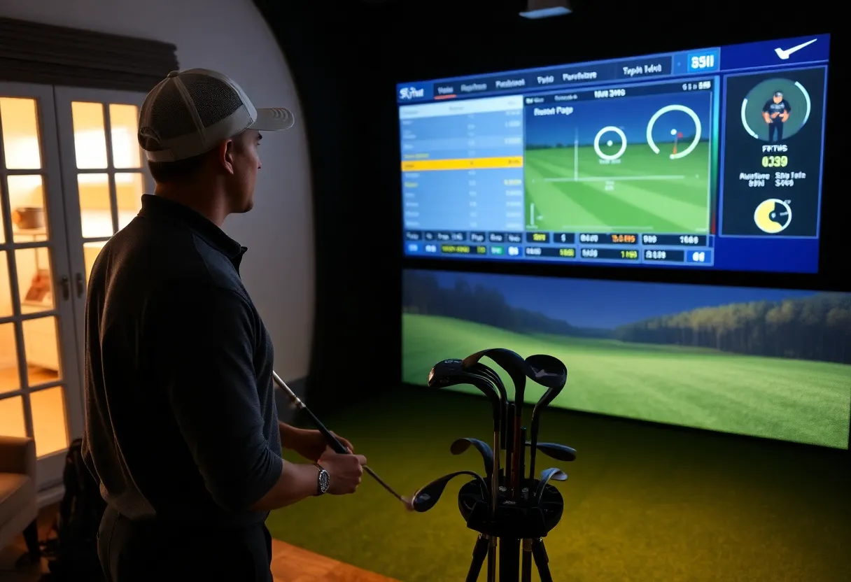 Golfer using SkyTrak software for enhanced training