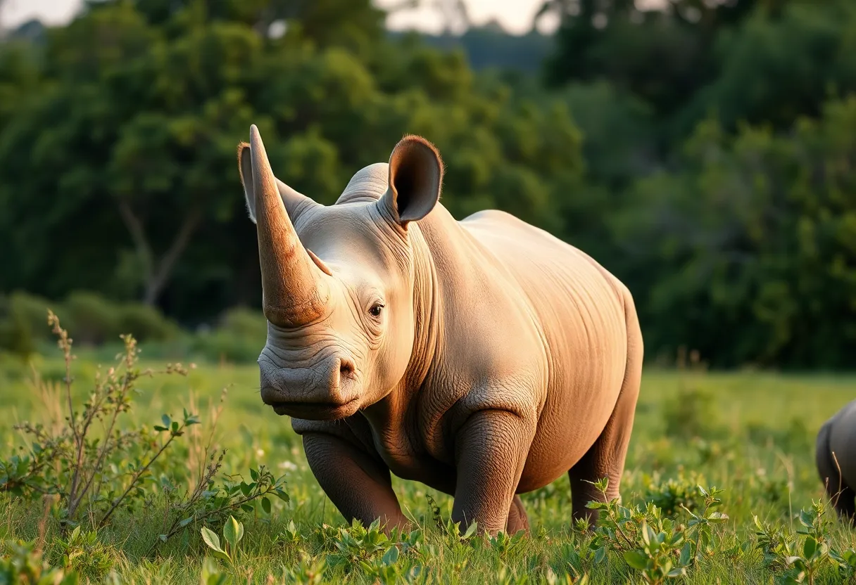 Southern white rhino in natural habitat