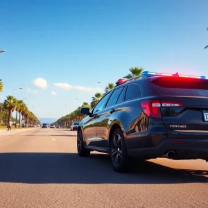 Police officers conducting a traffic stop in Florida with a stolen vehicle